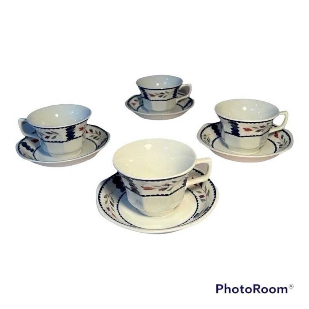 Adams Lancaster Tea Cups & Saucers Real English Ironstone Made in England 4 set